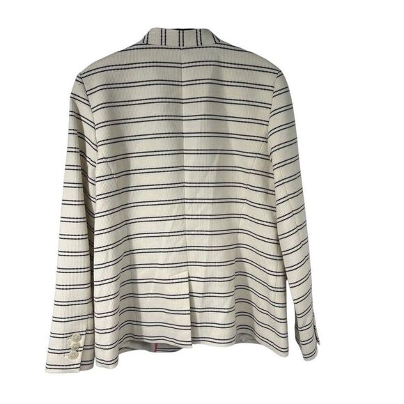Talbots Stripe Waffle Stitch Blazer White Blue‎ Sz 10 - Picture 3 of 11